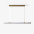 Linear Alabaster Chandelier — full fixture profile, a long stone bar with slim suspension hardware (view 1)