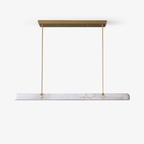 Linear Alabaster Chandelier — full fixture profile, a long stone bar with slim suspension hardware (view 1)