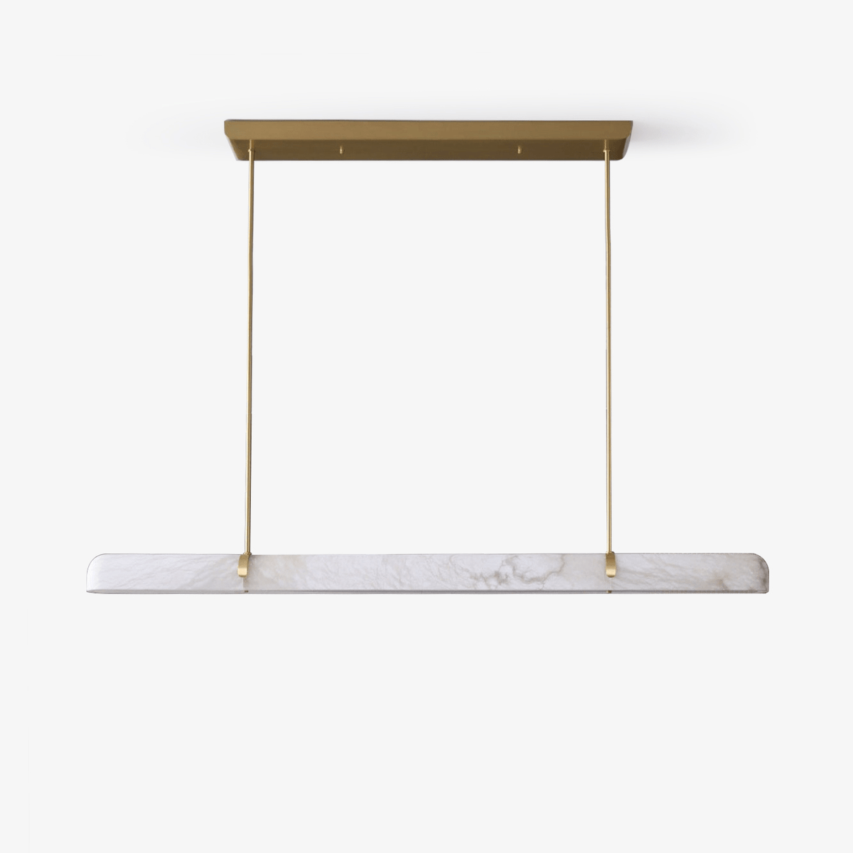 Linear Alabaster Chandelier — full fixture profile, a long stone bar with slim suspension hardware (view 1)