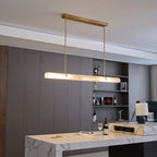 Linear Alabaster Chandelier — product setting and fixture profile, a long stone bar with slim suspension hardware (view 2)