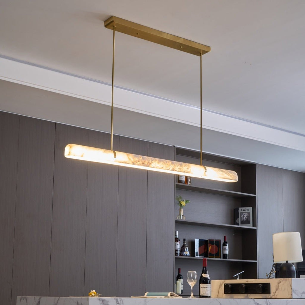 Linear Alabaster Chandelier — additional product view, a long stone bar with slim suspension hardware (view 3)