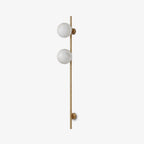Liora Alabaster Double Globe Wall Sconce — full fixture profile, two stone globes on a slender vertical rod (view 1)