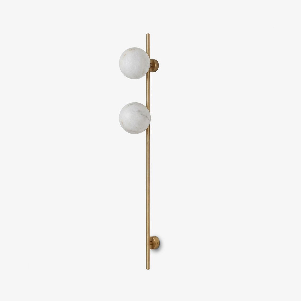 Liora Alabaster Double Globe Wall Sconce — full fixture profile, two stone globes on a slender vertical rod (view 1)
