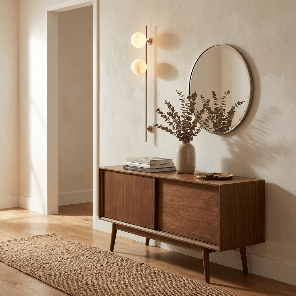 Liora Alabaster Double Globe Wall Sconce — additional product view, two stone globes on a slender vertical rod (view 5)