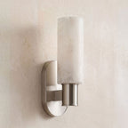 Ludlow Alabaster Wall Sconce — additional product view, a cylindrical stone shade on a short straight wall arm (view 3)