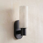 Ludlow Alabaster Wall Sconce — additional product view, a cylindrical stone shade on a short straight wall arm (view 4)