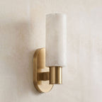 Ludlow Alabaster Wall Sconce — additional product view, a cylindrical stone shade on a short straight wall arm (view 5)