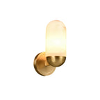 Lumeers Alabaster Wall Lamp — full fixture profile, a capsule-shaped stone diffuser with brass fittings (view 1)