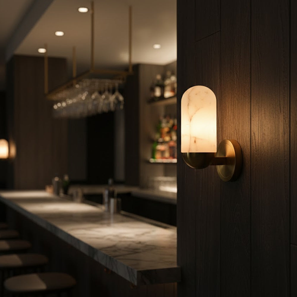 Lumeers Alabaster Wall Lamp — additional product view, a capsule-shaped stone diffuser with brass fittings (view 4)