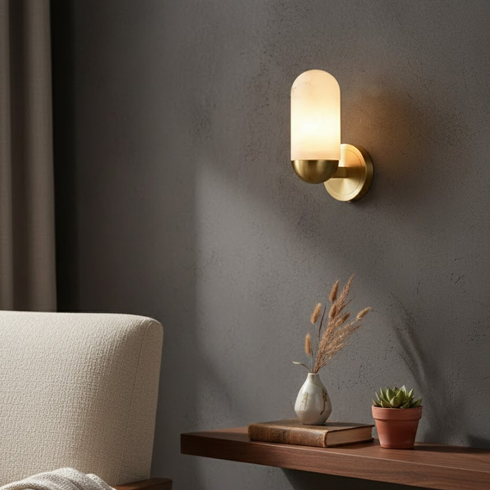 Lumeers Alabaster Wall Lamp — additional product view, a capsule-shaped stone diffuser with brass fittings (view 5)