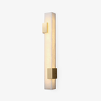 Lumen Bar Alabaster Wall Sconce — full fixture profile, a slender stone column framed by brass accents (view 1)