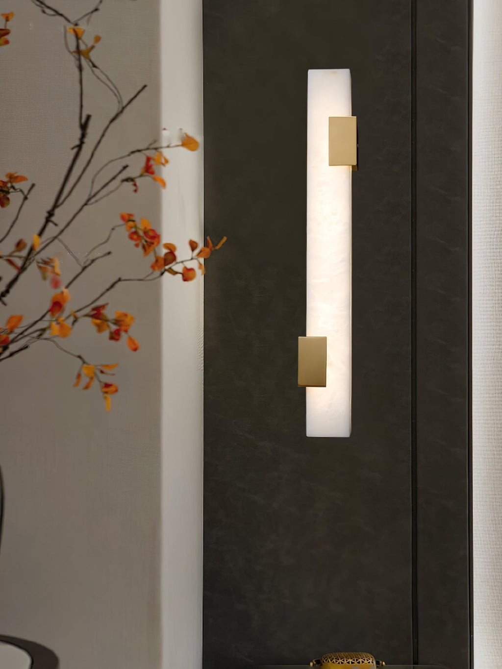 Lumen Bar Alabaster Wall Sconce — additional product view, a slender stone column framed by brass accents (view 4)