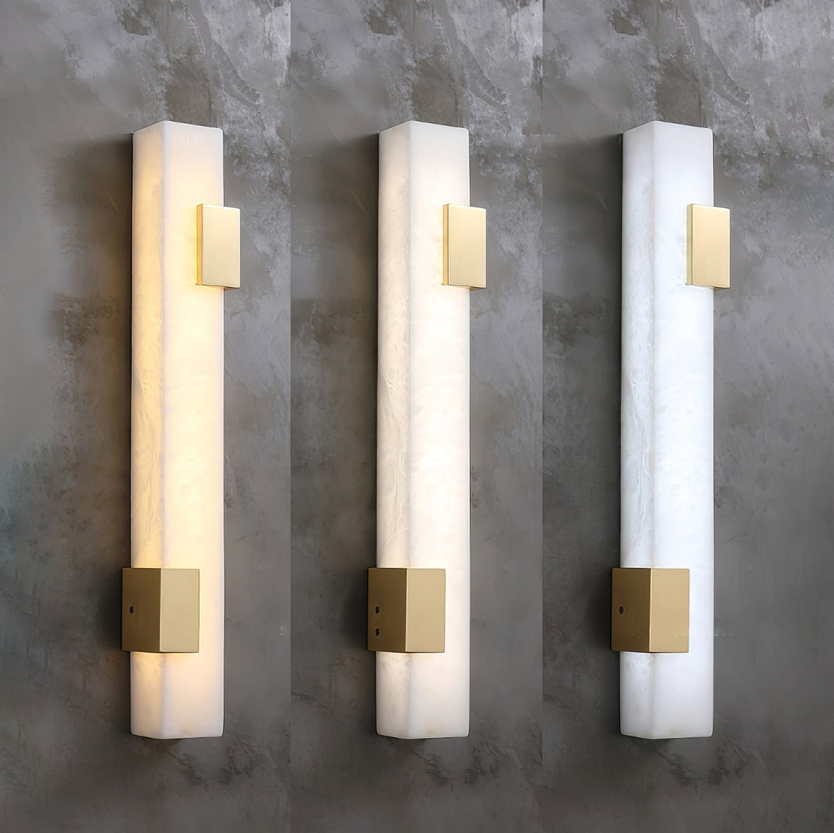 Lumen Bar Alabaster Wall Sconce — additional product view, a slender stone column framed by brass accents (view 5)