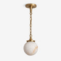 Luna Alabaster Globe Pendant Light — full fixture profile, a stone globe suspended from a decorative link chain (view 1)