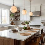 Luna Alabaster Globe Pendant Light — product setting and fixture profile, a stone globe suspended from a decorative link chain (view 2)