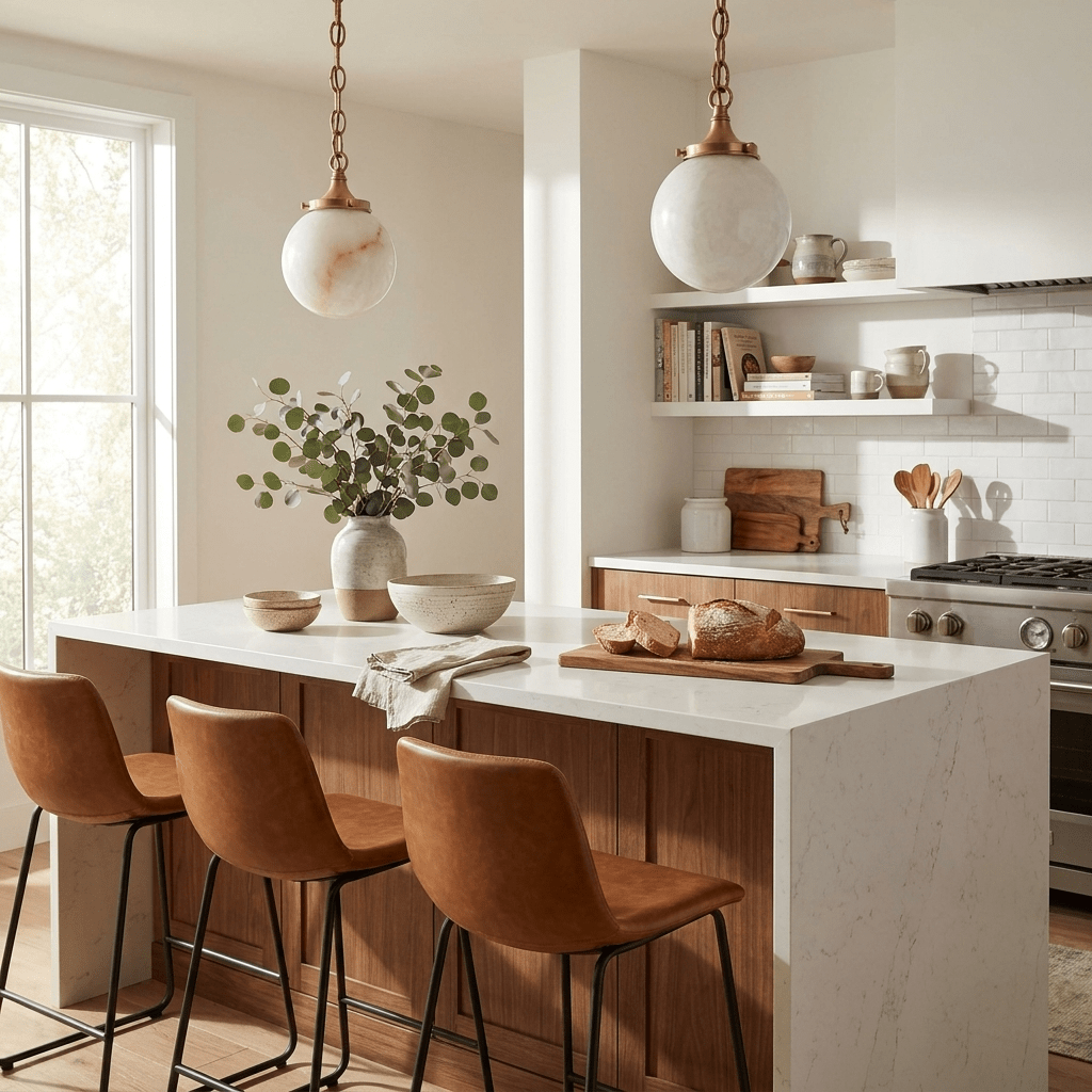 Luna Alabaster Globe Pendant Light — additional product view, a stone globe suspended from a decorative link chain (view 4)