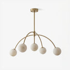 Lunara Alabaster Arc Chandelier — full fixture profile, five stone globes carried by curved metal arms (view 1)