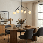 Lunara Alabaster Arc Chandelier — additional product view, five stone globes carried by curved metal arms (view 4)