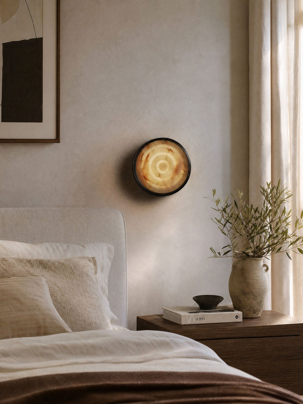 Orlina Stone Disc Wall Sconce — additional product view, a shallow circular stone diffuser on a metal wall mount (view 5)