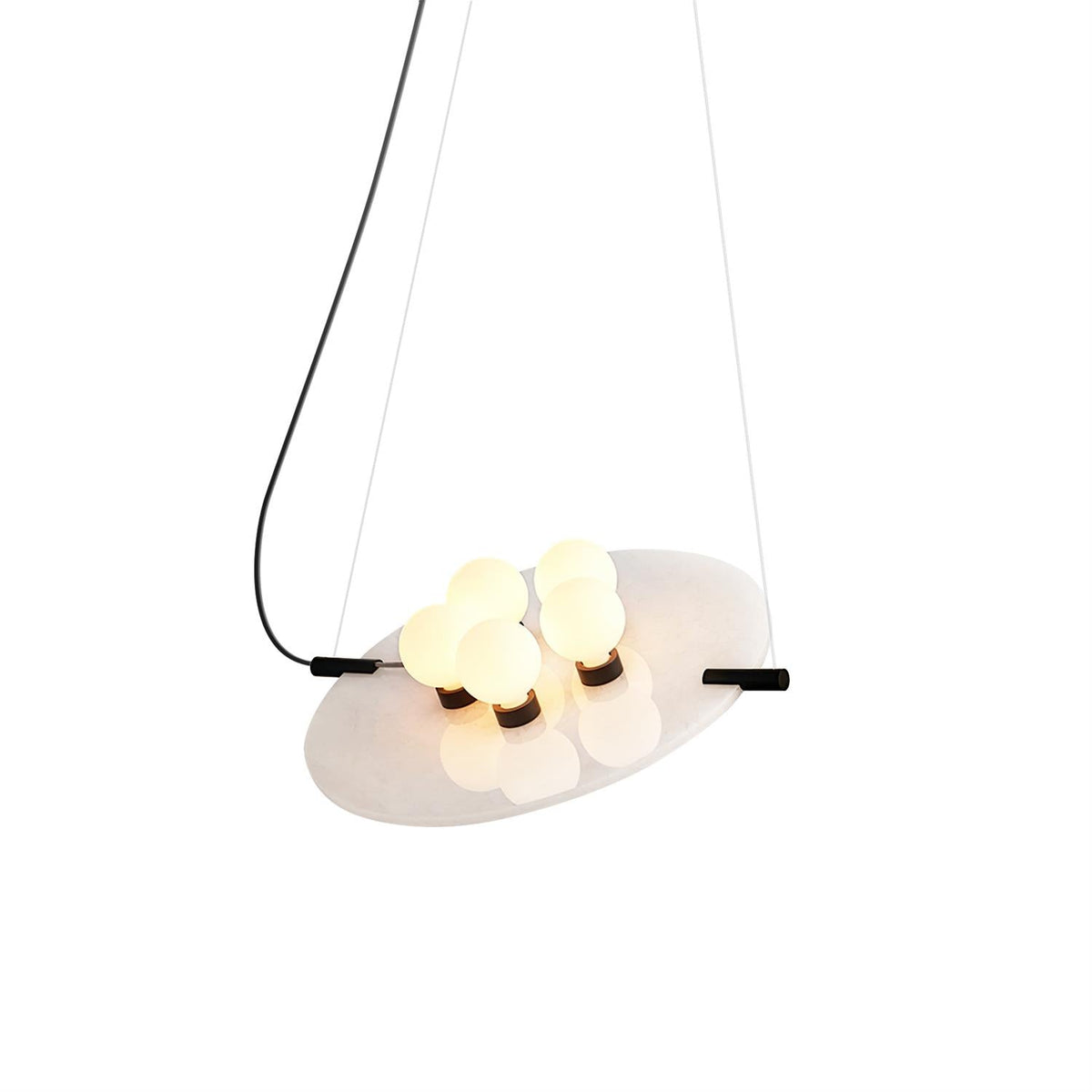 Magma Alabaster Pendant Lamp — full fixture profile, stone discs within a dark metal frame (view 1)