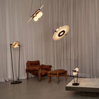 Magma Alabaster Pendant Lamp — additional product view, stone discs within a dark metal frame (view 3)