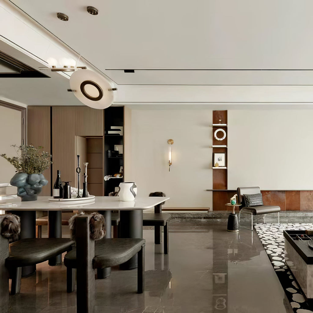 Magma Alabaster Pendant Lamp — additional product view, stone discs within a dark metal frame (view 5)