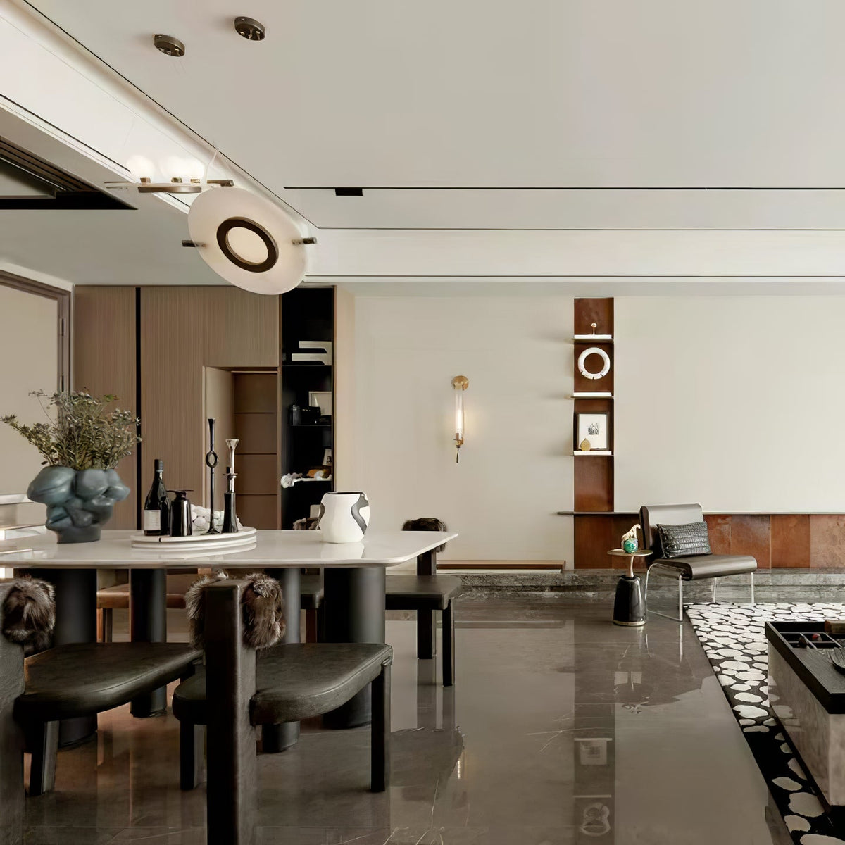 Magma Alabaster Pendant Lamp — additional product view, stone discs within a dark metal frame (view 5)