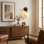 Magnolia Alabaster Disc Sconce — additional product view, five stone discs suspended beneath a round wall plate (view 4)