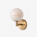 Marbella Alabaster Wall Sconce — full fixture profile, a stone globe on a short jointed wall arm (view 1)
