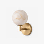 Marbella Alabaster Wall Sconce — full fixture profile, a stone globe on a short jointed wall arm (view 1)