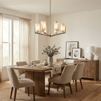 Marlowe Alabaster Star Chandelier — additional product view, six cylindrical stone shades on angular radiating arms (view 4)