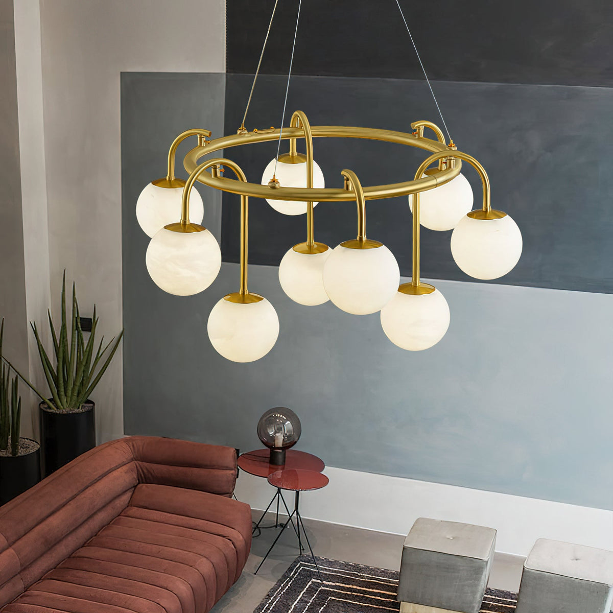 Maytoni Chandelier — product setting and fixture profile, nine stone spheres in a suspended chandelier arrangement (view 2)