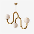Meander Alabaster Chandelier — full fixture profile, three stone globes along a serpentine metal tube (view 1)