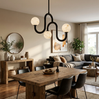 Meander Alabaster Chandelier — additional product view, three stone globes along a serpentine metal tube (view 3)