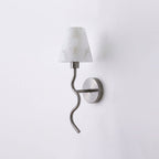 Meander Alabaster Cone Sconce — additional product view, a stone cone above a serpentine metal arm (view 5)