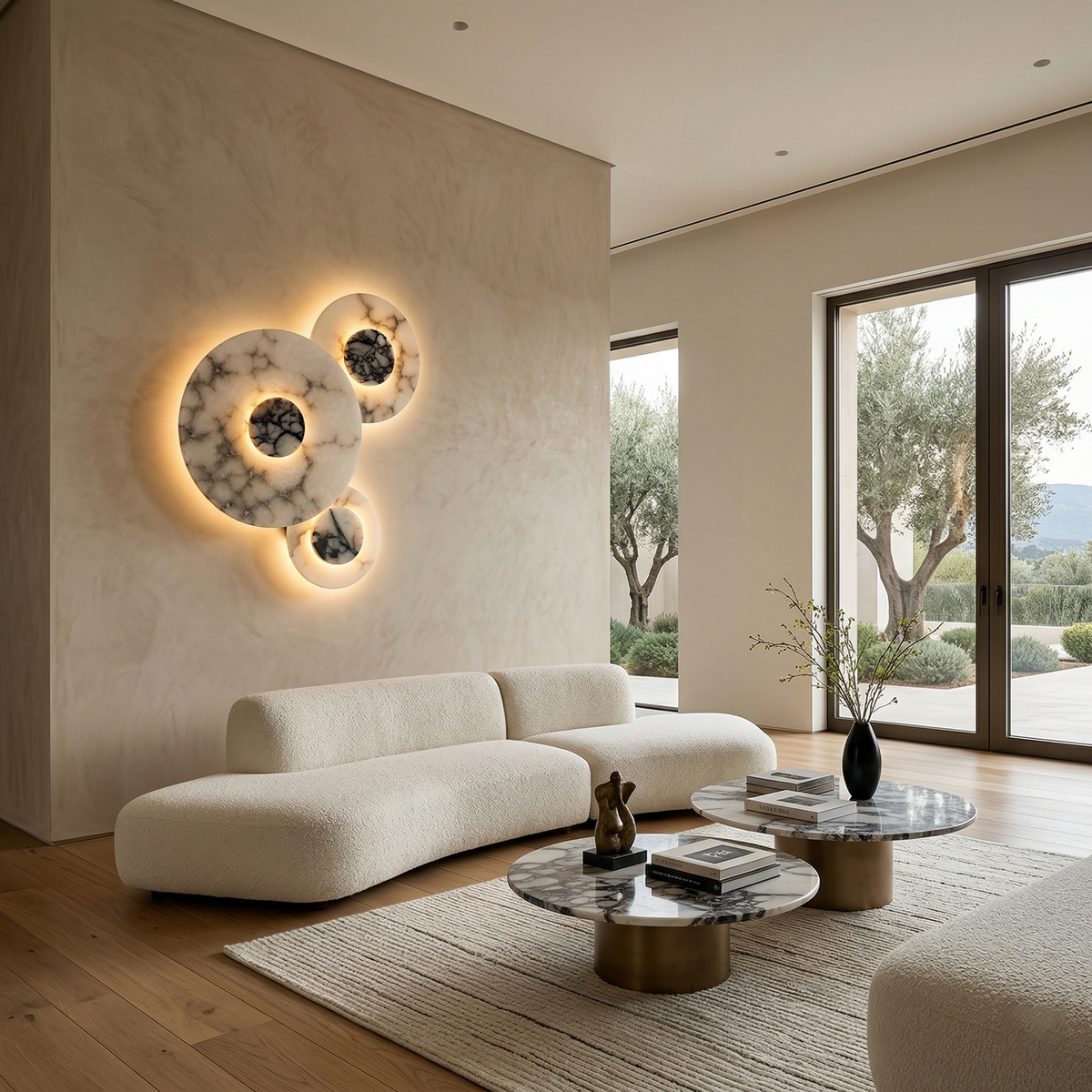Median Combination Alabaster Wall Lamp — additional product view, stone lighting elements combined on a wall mount (view 3)