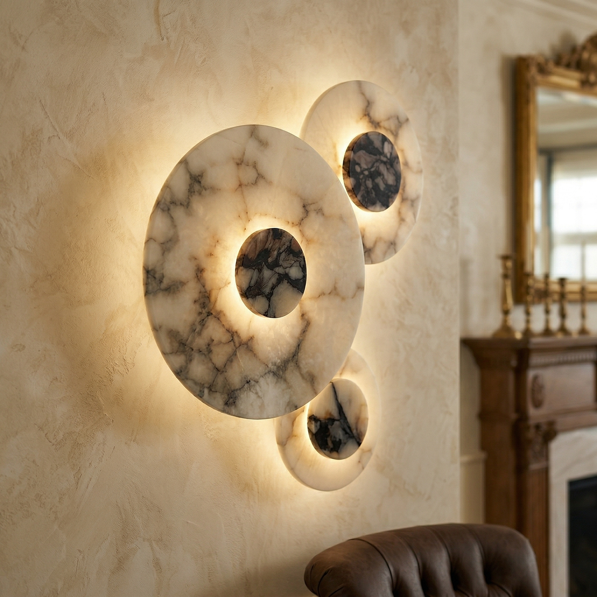 Median Combination Alabaster Wall Lamp — additional product view, stone lighting elements combined on a wall mount (view 4)