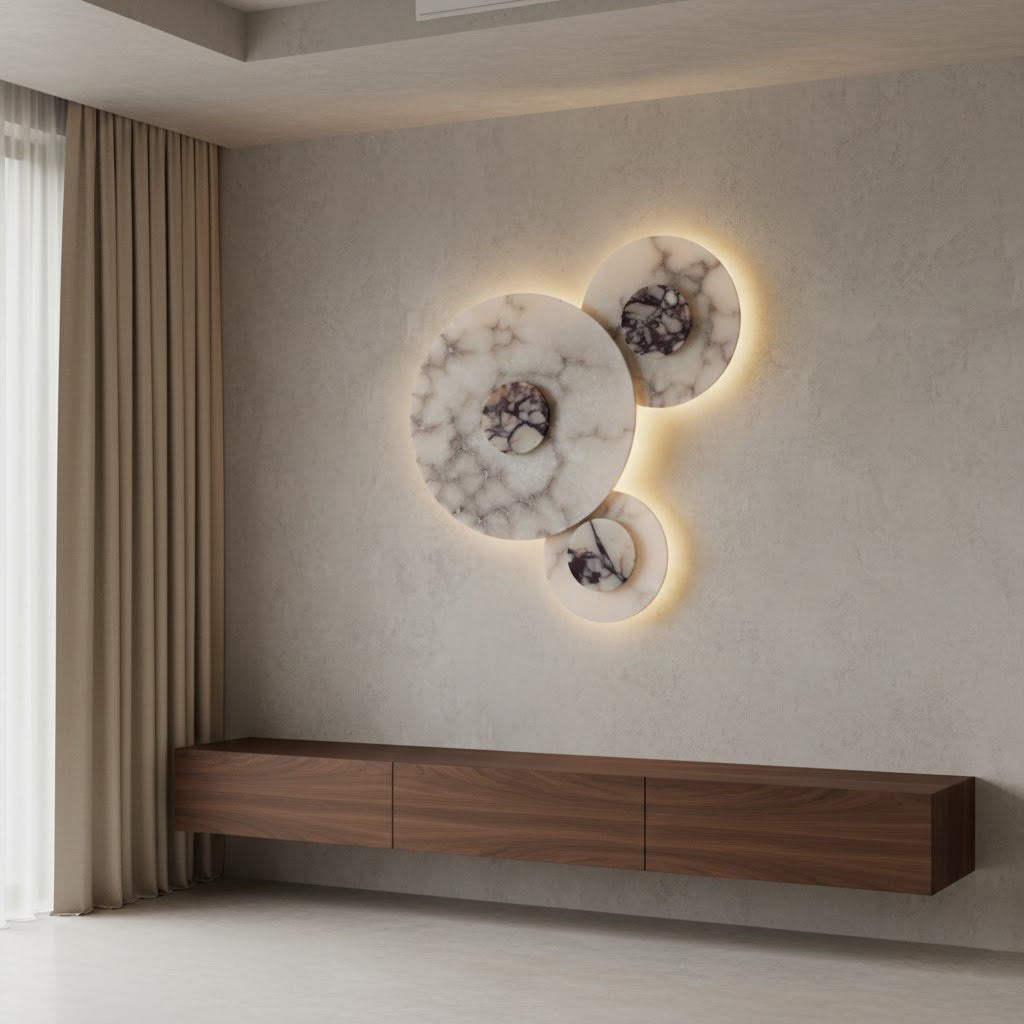 Median Combination Alabaster Wall Lamp — additional product view, stone lighting elements combined on a wall mount (view 5)