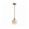 Mian Alabaster Pendant Lamp — full fixture profile, a lotus-like stone shade below a slim brass rod (view 1)