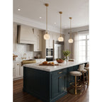 Mian Alabaster Pendant Lamp — additional product view, a lotus-like stone shade below a slim brass rod (view 4)