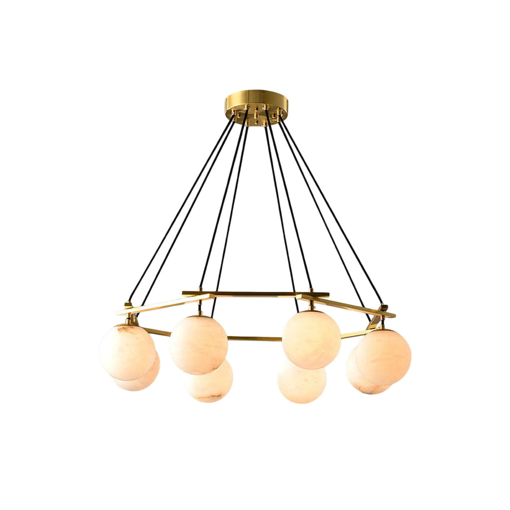 Miira Alabaster Chandelier — full fixture profile, stone orbs suspended on individual cords (view 1)