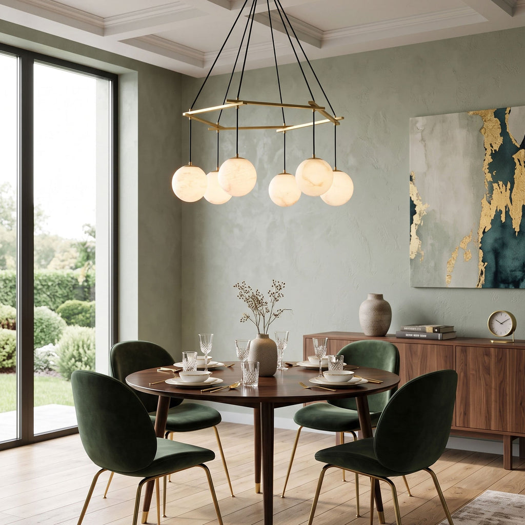 Miira Alabaster Chandelier — additional product view, stone orbs suspended on individual cords (view 4)