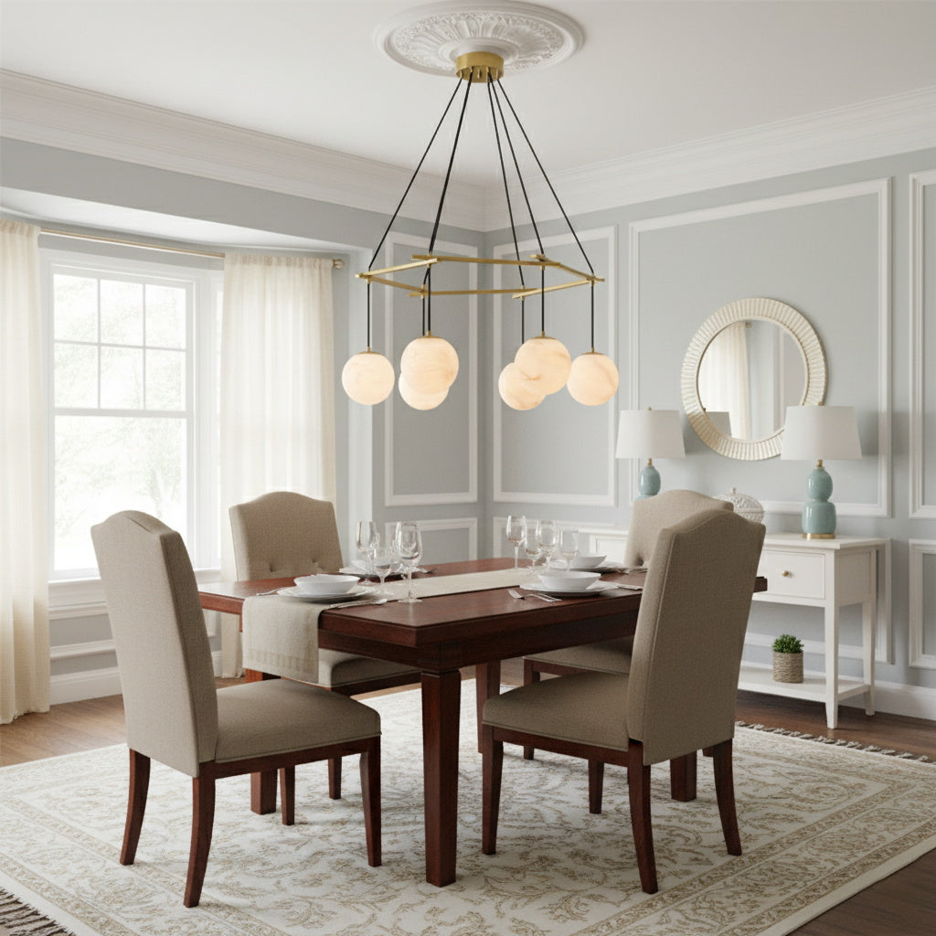 Miira Alabaster Chandelier — additional product view, stone orbs suspended on individual cords (view 5)