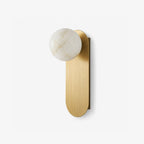 Mira Alabaster Globe Wall Sconce — full fixture profile, a rounded stone shade on a compact vertical mount (view 1)