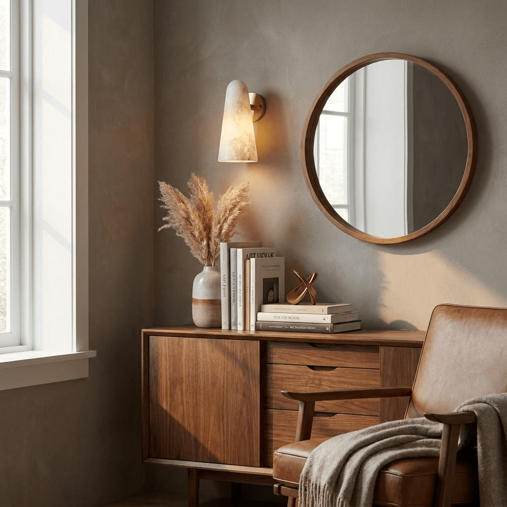 Mira Solo Alabaster Cone Wall Sconce — additional product view, a tapered stone shade on a compact wall mount (view 3)
