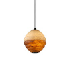 Mireille Alabaster Pendant Lamp — full fixture profile, a ribbed stone shade with contrasting pale and amber tones (view 1)