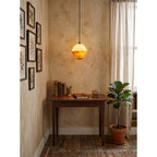 Mireille Alabaster Pendant Lamp — additional product view, a ribbed stone shade with contrasting pale and amber tones (view 3)