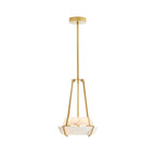 Mohegan Alabaster Pendant Lamp — full fixture profile, two angular stone panels inside an open brass frame (view 1)