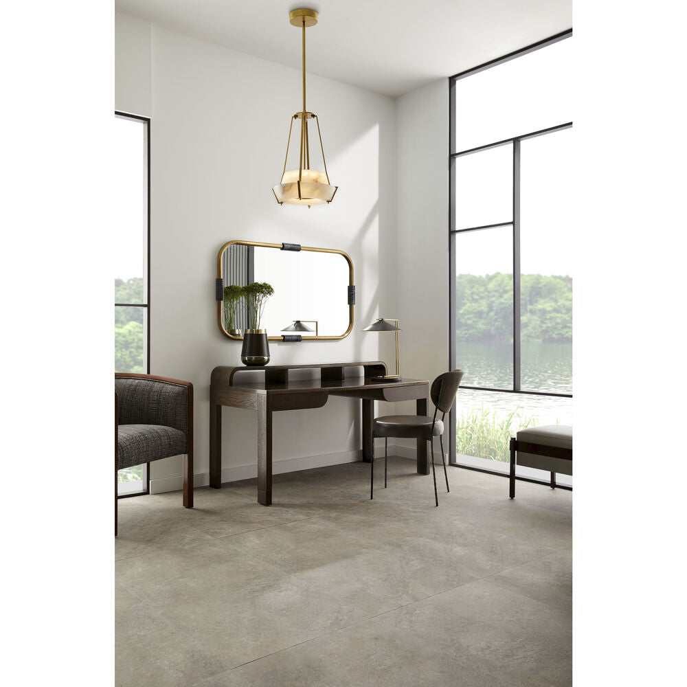 Mohegan Alabaster Pendant Lamp — additional product view, two angular stone panels inside an open brass frame (view 3)