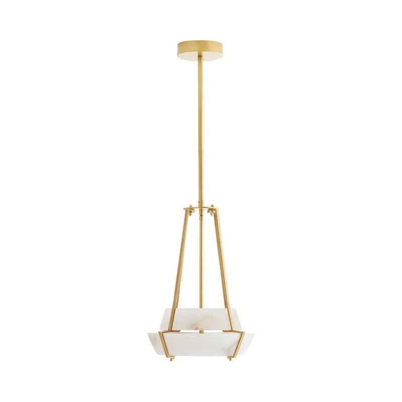 Mohegan Alabaster Pendant Lamp — additional product view, two angular stone panels inside an open brass frame (view 4)
